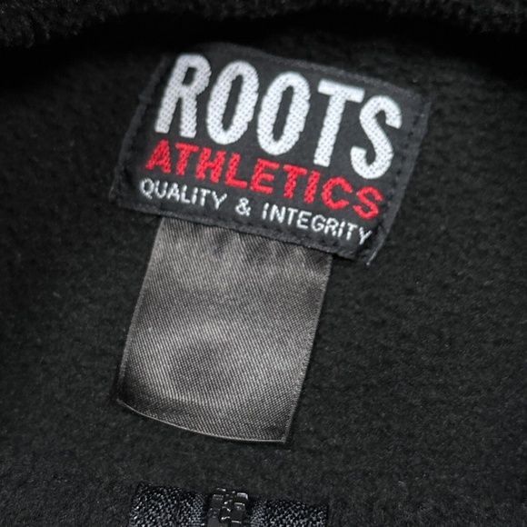 Vintage 90s Roots Merrill Lynch 1/4 Zip Black Polar Fleece Sweater Mens XL - Picture 8 of 10